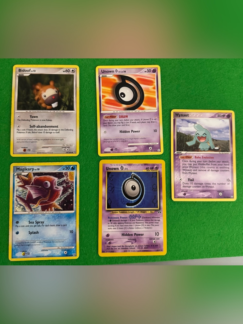 Vintage Pokémon Card Lot of 5 Unown D Wynaut Magikarp Bidoof
